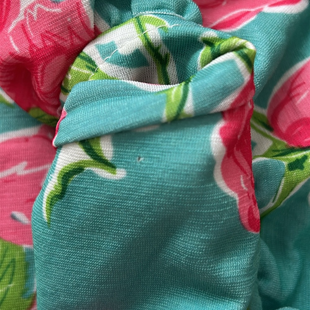 Simply Southern Floral Rose Pattern Blue Pink Ruffle Neckline Dress Size Medium - Picture 6 of 6